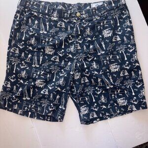 Southern Tide Men Size 35 Navy White Summer Beach Print Khaki Flat Front Shorts